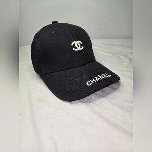 Chanel Black Logo Baseball Cap